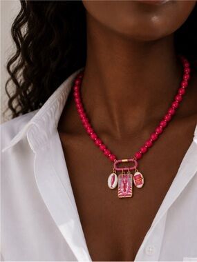 New! Coastal Pink Preppy Lobster Beaded Carabiner Dopamine Necklace NWOT 3036
